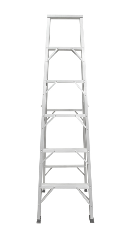 Just a plain metal ladder designed to ANSI ASC A14.2 and on white background