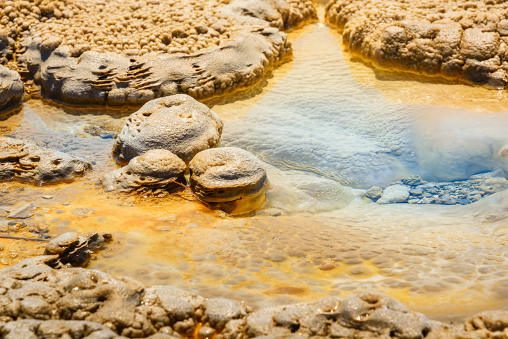 Hydrogen sulfide in Yellowstone National Park with bubbling smelly gas that needs to be handled with ANSI/ASSE Z90.1 training.