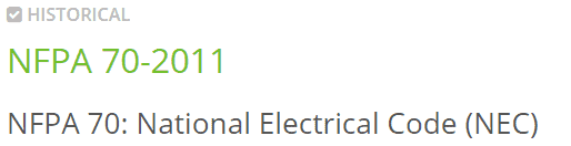 NFPA 70 2011 Historical Standards NEC Code Old Adoption