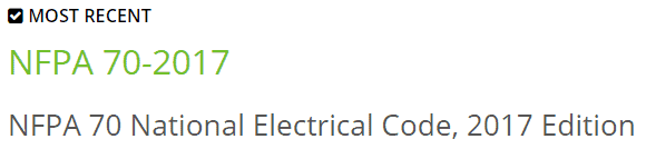 NFPA 70 2017 NEC Code Current Edition Adoption Standard