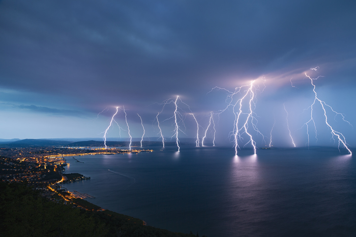 Lightning over turbulent sea
