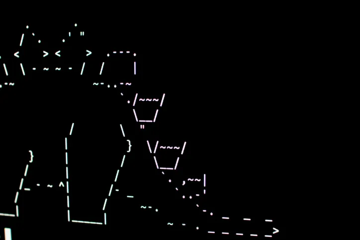 A white stegosaurus designed in ASCII art or ANSI art