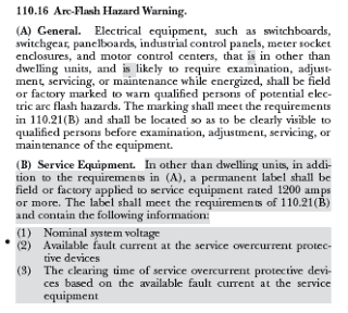 Section on Arc-Flash Hazard Warning in NFPA 70-2017
