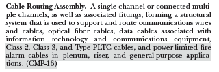 Chapter 1 of NFPA 70-2017 covering changes to the cable routing assembly portion of the NEC.