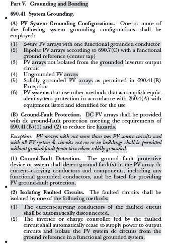 Changed section on grounding and bonding for PV arrays in the 2017 National Electrical Code (NEC), or NFPA 70