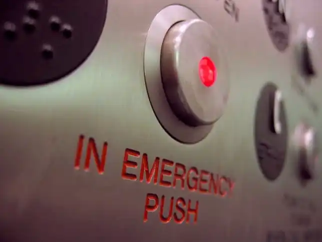 Elevator Button When in an emergency, light a stuck elevator, push the in emergency button, as covered by ASME A17.1.