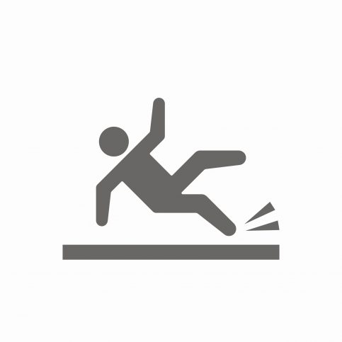 Black and white person vector slipping to indicate the importance of NSFI standards for preventing slips, trips, and falls.