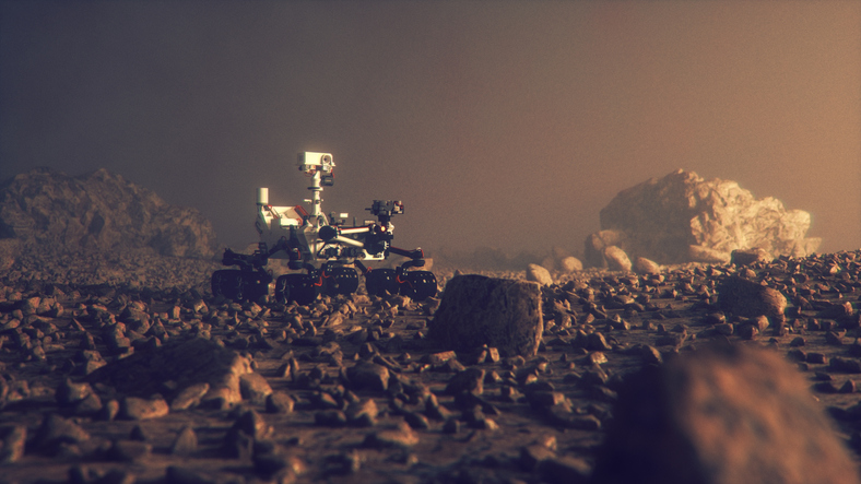 Mars rover moving through the red planet, a model of which anyone can print at home.